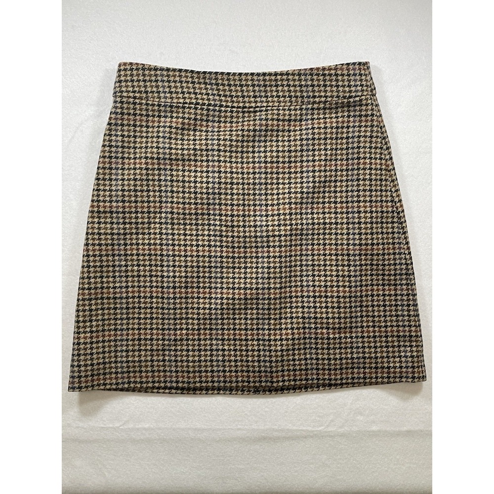 J.Crew NWT Brown Wool Blend Houndstooth Plaid Mini Skirt Women's Size 4 Lined